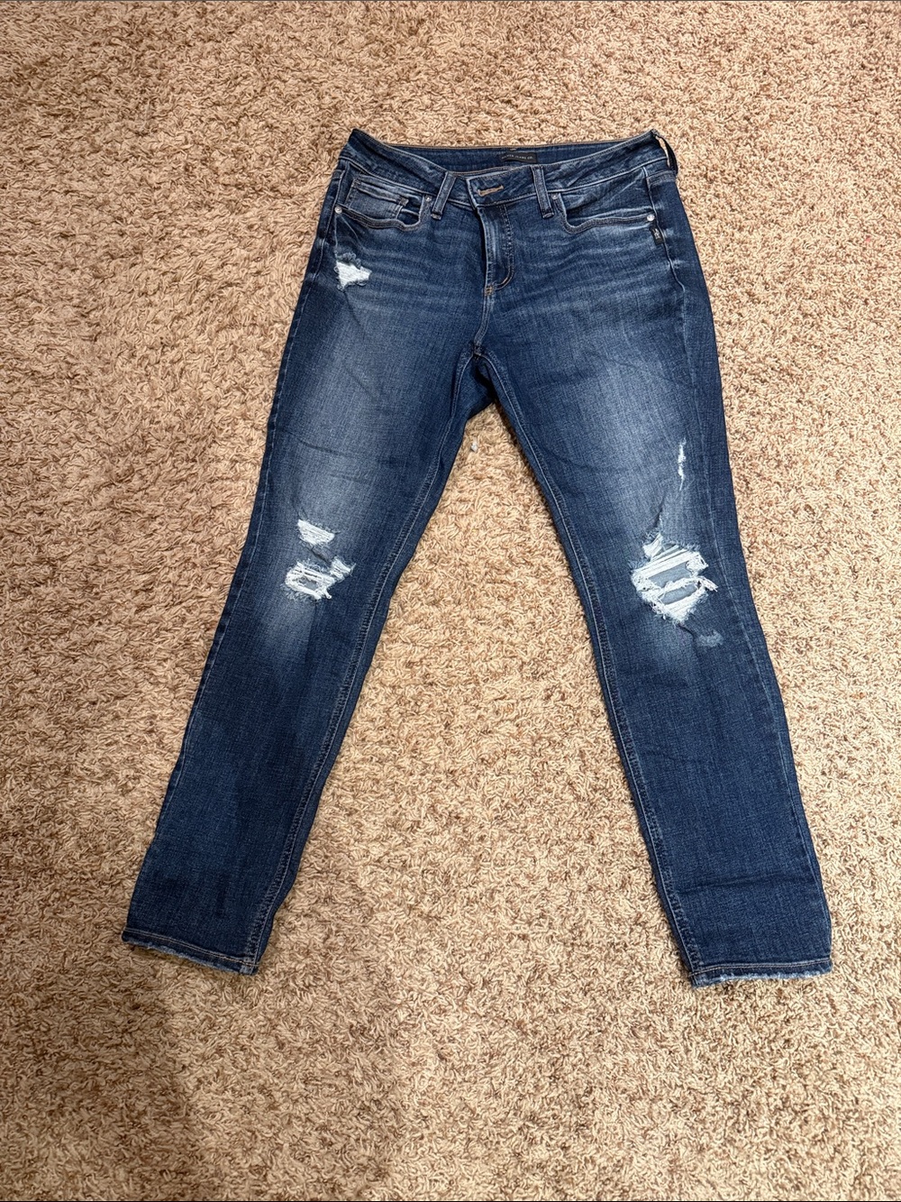 Silver Jeans Dark Indigo Ripped Skinny Jeans